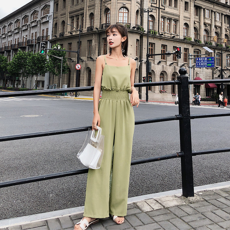Slim High-Waisted Loose-Fitting Jumpsuit